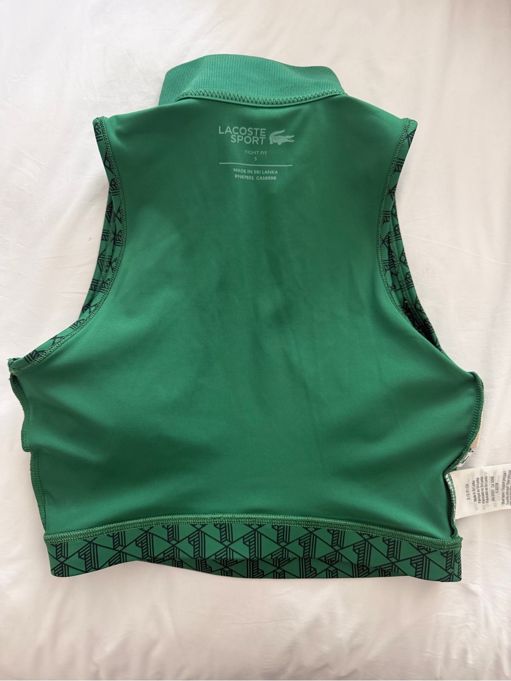 Authentic Lacoste Sport Green Geometric Sleeveless Polo Crop Top - Picture 3 of 7
